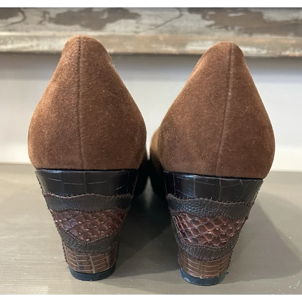 Stuart Weitzman Brown Suede Textured Mix Animal Print Wedge‎ Heel Size 7.5N
